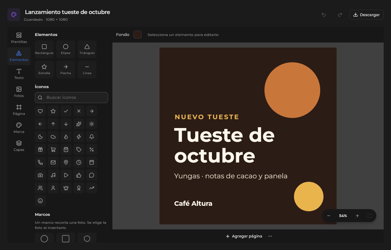 Design Studio de Sice: una pieza para redes sociales abierta en el editor y la galería de diseños de la marca.