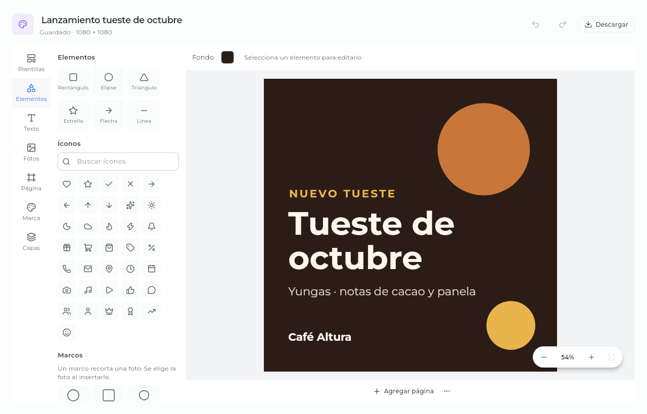 Design Studio de Sice: una pieza para redes sociales abierta en el editor y la galería de diseños de la marca.